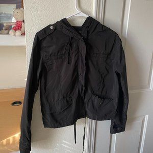 Black cropped windbreaker hoodie